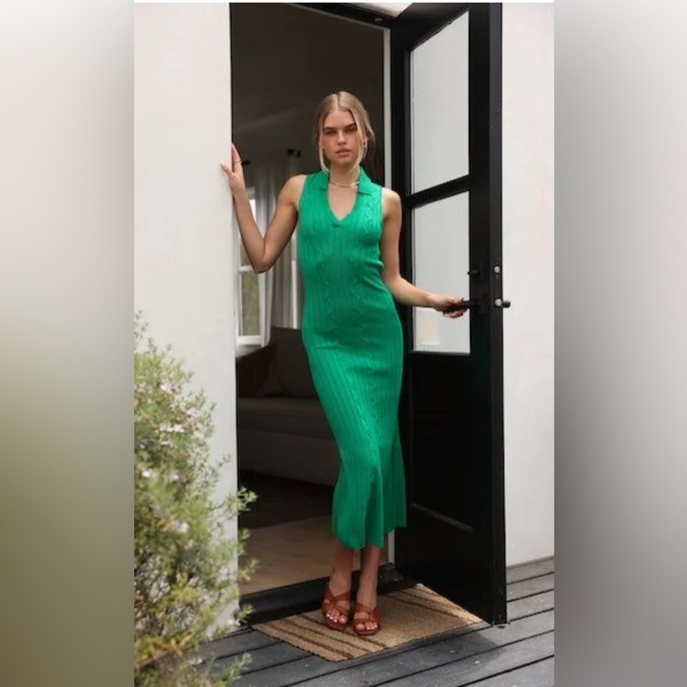 Greylin Vibrant Green Midi Dress, Size M, New With Tags